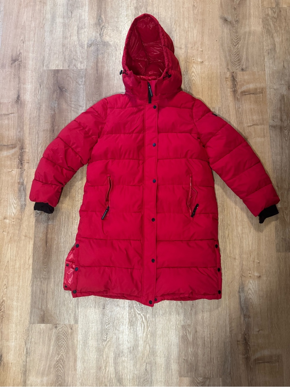 BCBGMaxAzria Red Hooded Puffer Coat